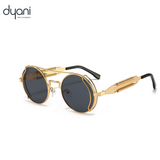 Dyani JLennon round sunglasses with gold metal frame and UV 400 protection, offering retro-cool style for fashion-forward individuals.
