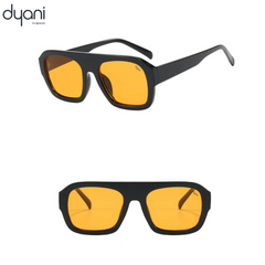 Dyani The Driftwood sunglasses with bold orange lenses and minimalist black frame, perfect for urban or beach style.