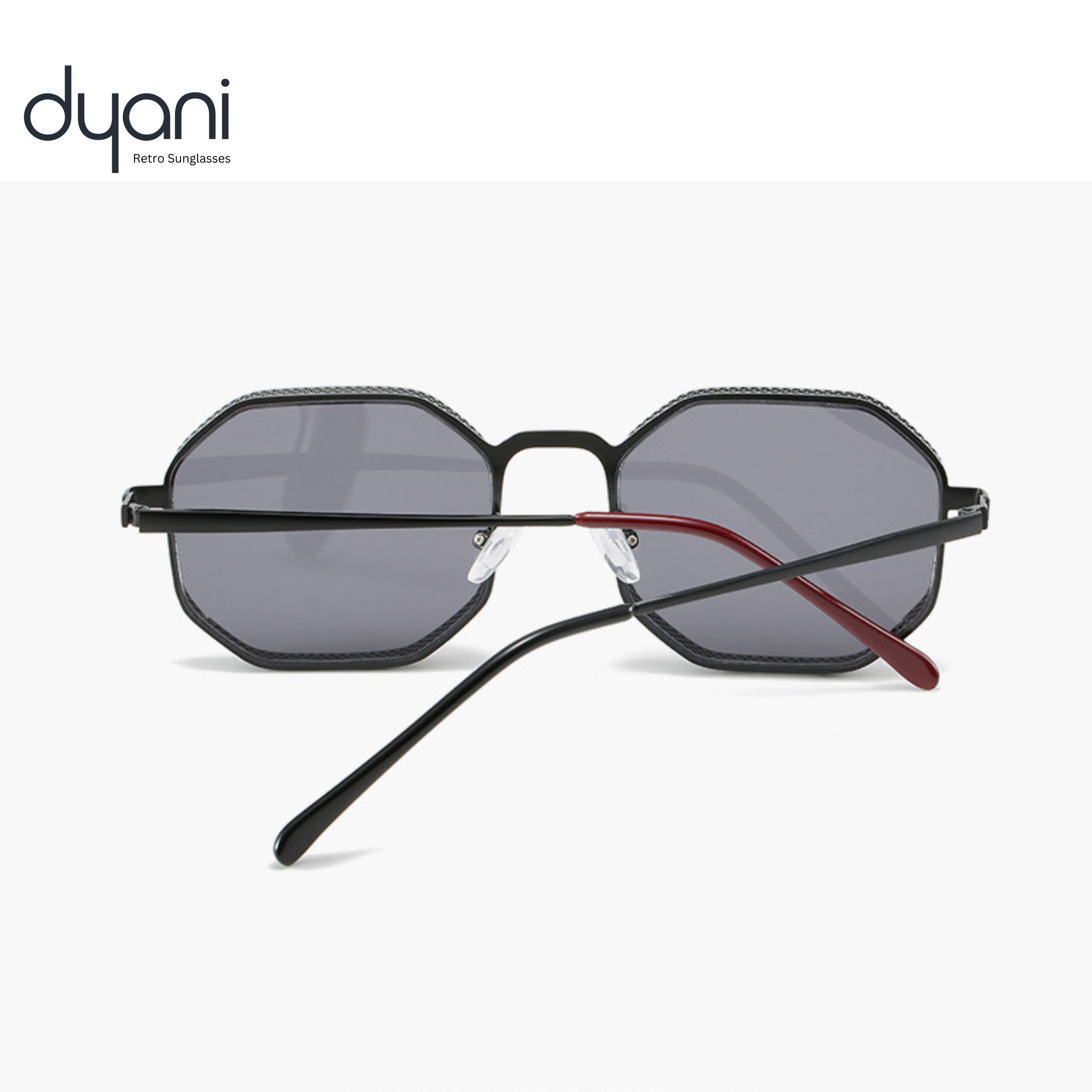 Stylish Dyani 'The Hex' sunglasses with metal frame and steampunk design, featuring UV protection and scratch-resistant lenses.