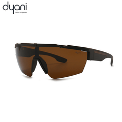 The VantaX sunglasses featuring a black wraparound shield frame with lightweight design and brown lenses for sporty style.