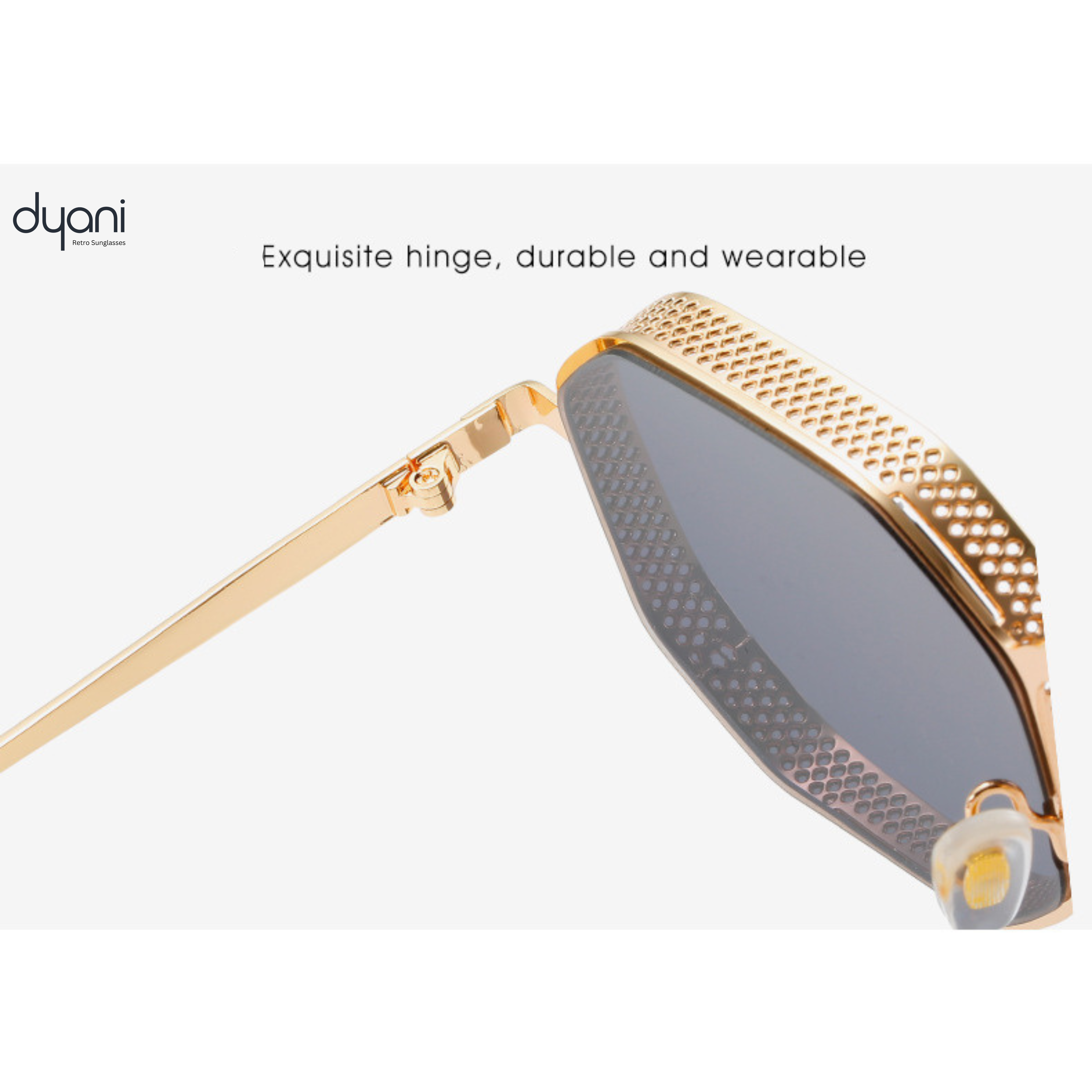 Dyani The Hex sunglasses with metal frame, showcasing durable design with steampunk hollow out details.