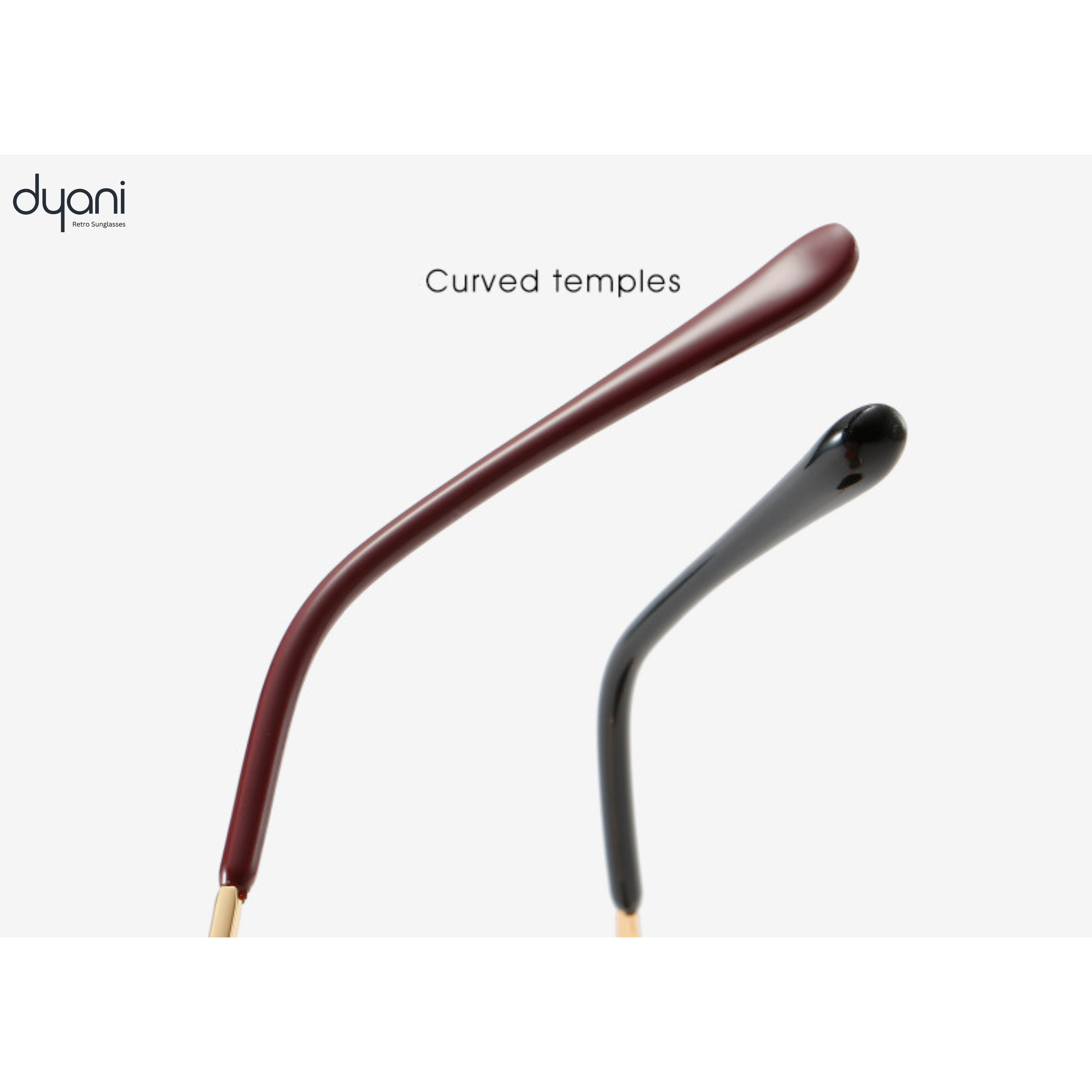 Detail view of Dyani The Hex sunglasses' curved temples showing metal and acetate design.