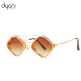Dyani The Diamond Metal Hollow Frame sunglasses with vintage aesthetic and UV protection, featuring unique irregular square shape.
