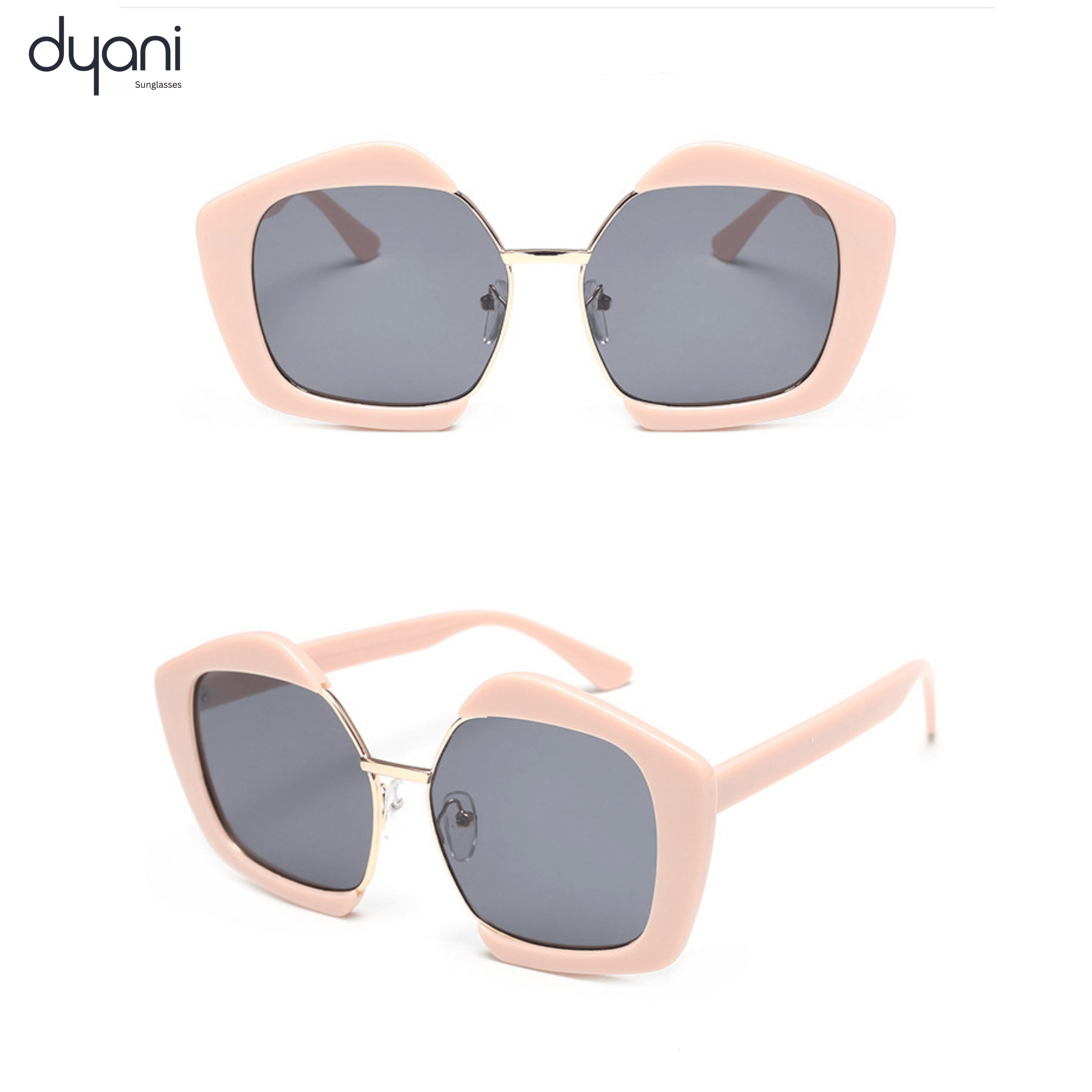 The Bellara sunglasses with square frame, curved edges, and metal bridge in muted rose. Stylish high-volume design for statement looks.