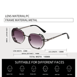 Alt Tag: The Aurex geometric sunglasses with gold accents and warm-tone lenses suitable for various face shapes.