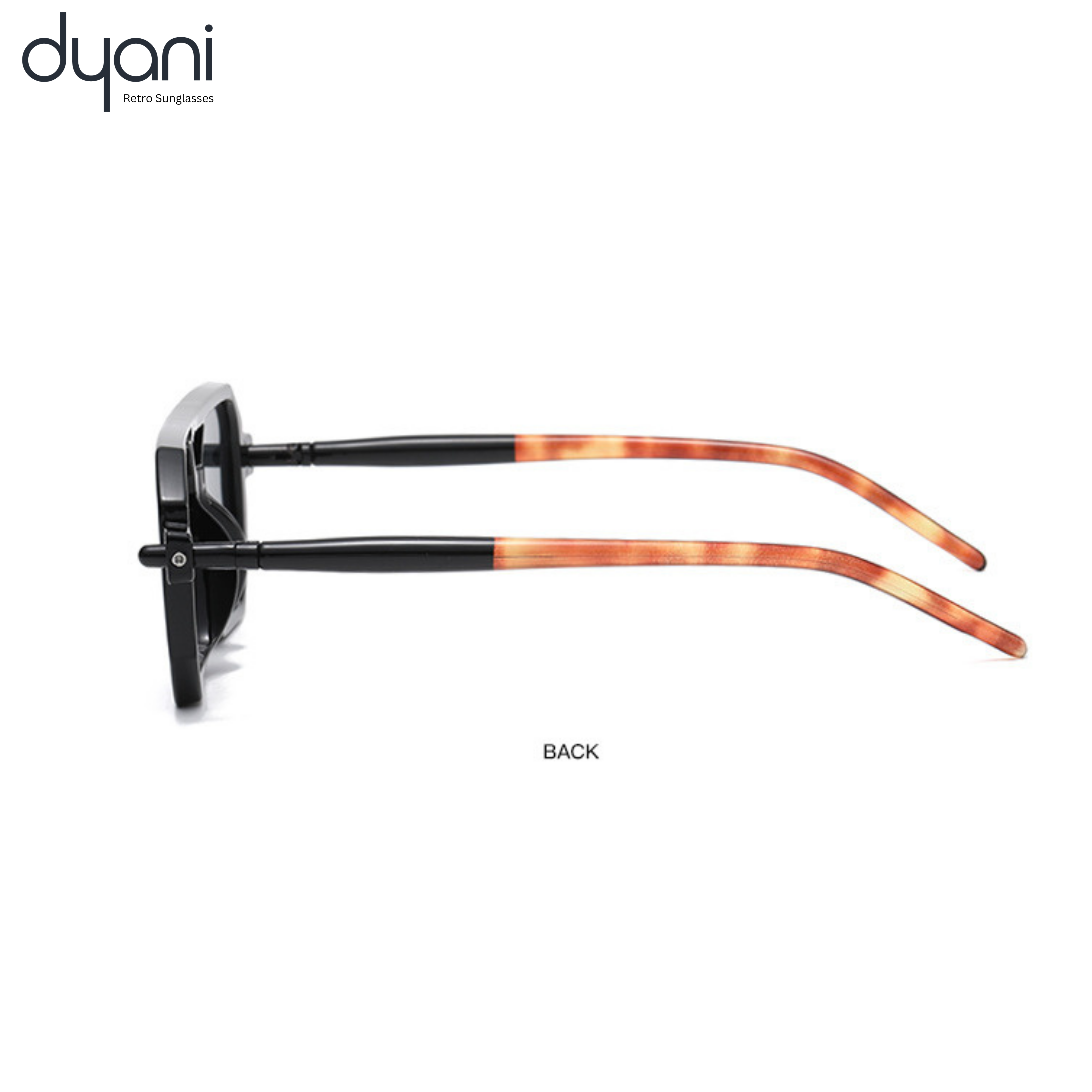 Side view of Prismatik sunglasses with sleek black frame and earthy brown arms, designed for modern and retro style enthusiasts.