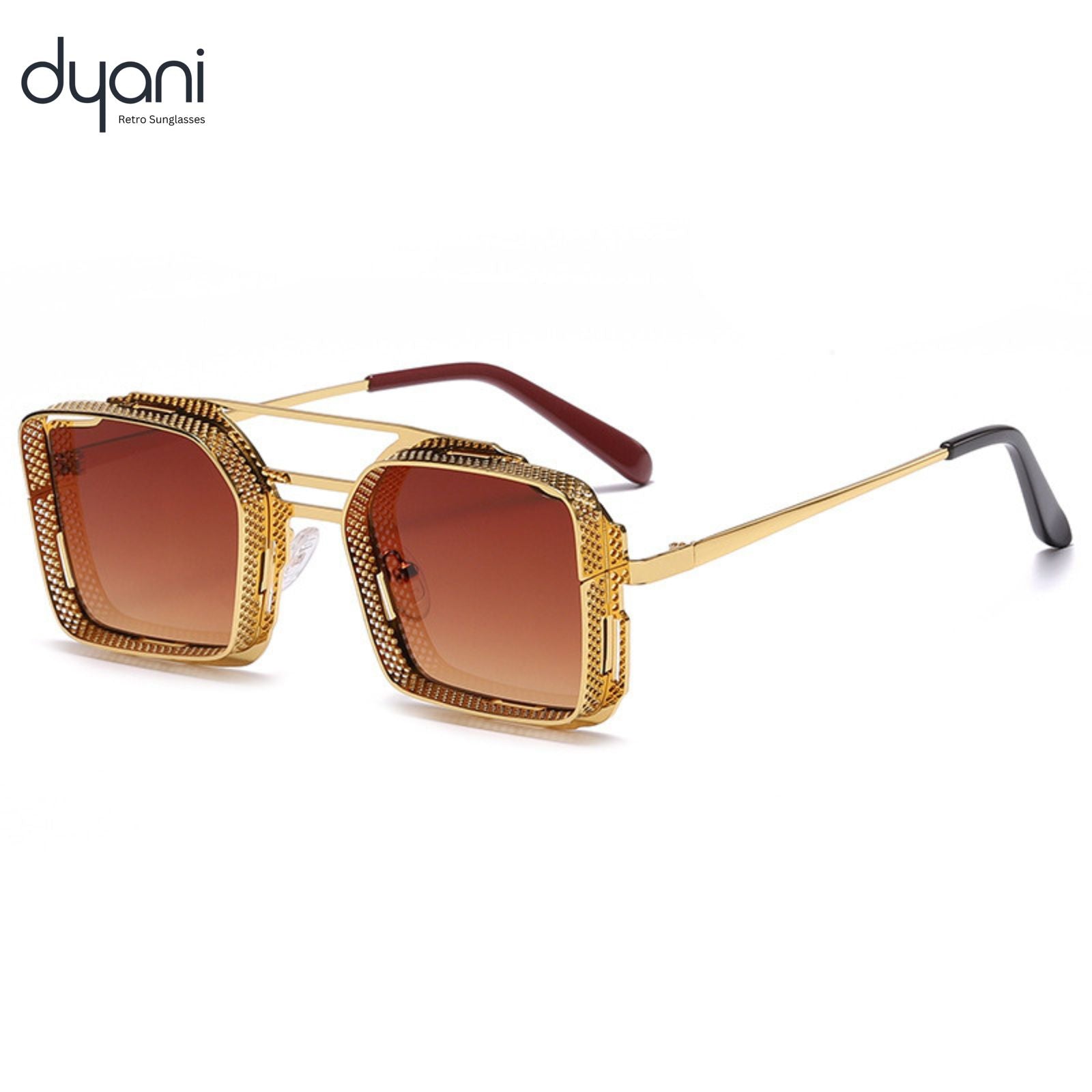 PolyGun punk style sunglasses with durable acetate/metal frame, UV 400 protection, and vintage look by Dyani Retro Sunglasses.