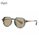 The American sunglasses by Dyani with black frames, gold accents, round anti-glare lenses, and Italian-inspired elegance.